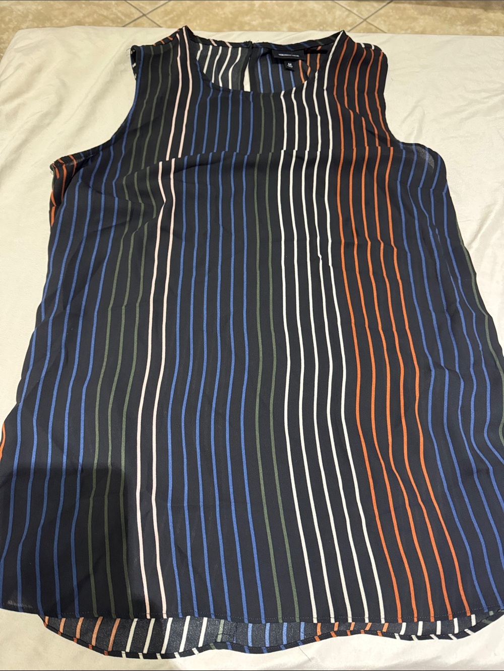 Who What Wear Navy Multicolor Vertical-Stripe Sleeveless Tank